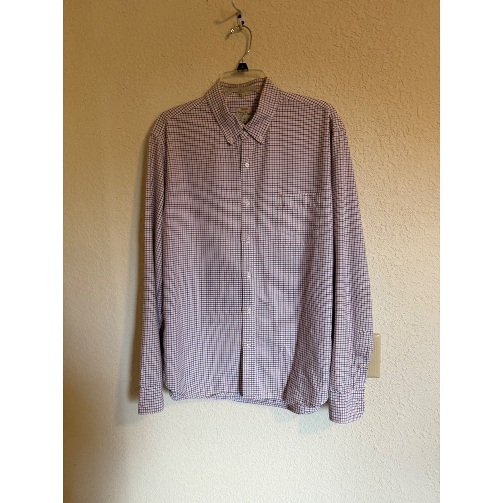 J.Crew Mens Slim Fit All Cotton Oxford Tattersall‎ Check Shirt XL White Red Navy